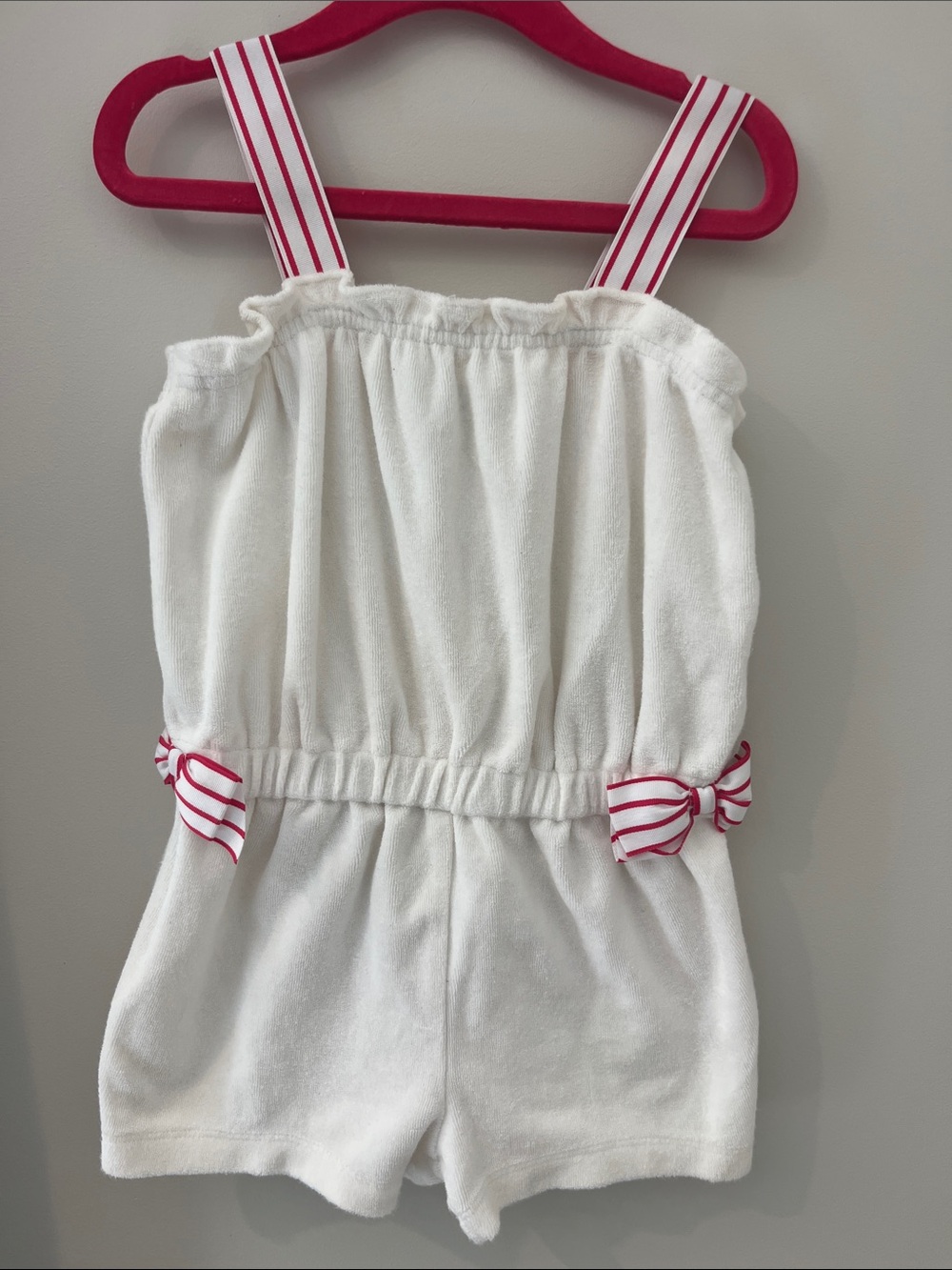 Janie and Jack White Terry Romper with Pink Striped Accents